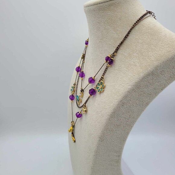 Betsey Johnson Giraffe Purple Crystal Multi Strand Necklace - Picture 4 of 10